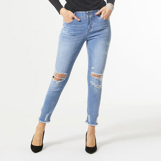 OMG ZOEYZIP Skinny Ankle Distressed Jeans - Final Sale - Light Denim