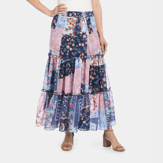 Alecia Multi Print Maxi Skirt - Patchwork Pink