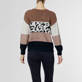 Lena Striped Animal Print Sweater - Brown/Animal/Black