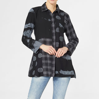 Wendy Mixed Print Button Down Tunic - Black