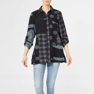 Wendy Mixed Print Button Down Tunic - Black