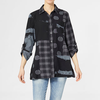 Wendy Mixed Print Button Down Tunic - Black