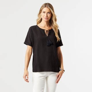 Tinto Crinkle Gauze Tassel Tee - Black