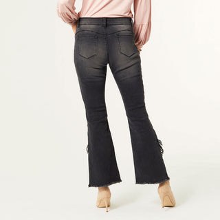 OMG ZoeyZip Flare Leg Jeans with Crossover Fringe Bottom - Black