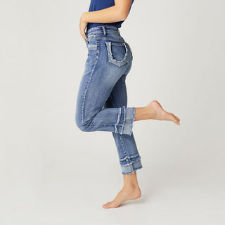 Everstretch Boyfriend Capri Jeans with Contrast Bottom - Medium Denim