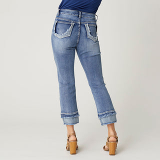Everstretch Boyfriend Capri Jeans with Contrast Bottom - Medium Denim