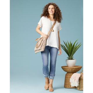 Everstretch Boyfriend Capri Jeans with Contrast Bottom - Medium Denim