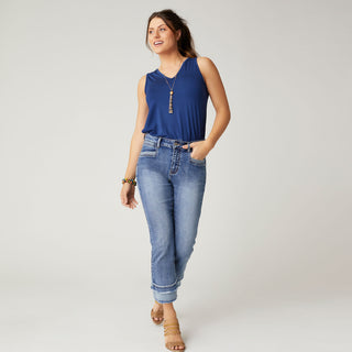 Everstretch Boyfriend Capri Jeans with Contrast Bottom - Medium Denim