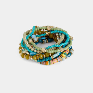 Cassia Stretch Bracelet Stack - Olive/Turquoise