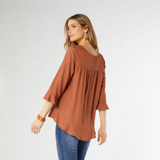 Virginia Ruffle Sleeve Top - Terra Cotta