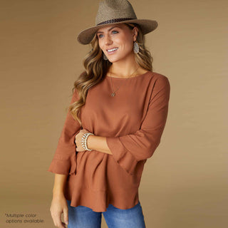 Virginia Ruffle Sleeve Top - Terra Cotta
