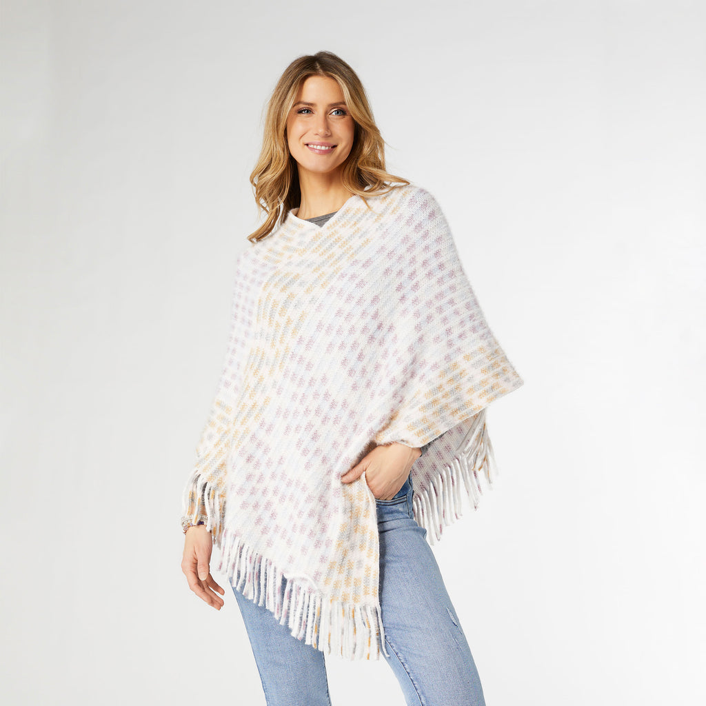 Striped Fringe Detail Long Sleeve Poncho