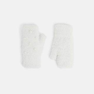Pearl Embellished Fingerless Gloves - Winter White