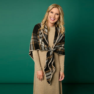 Plaid Triangle Wrap + Bracelet - Black