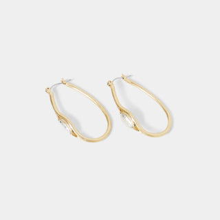 Gold Oval Hoopw/ Stone on Side