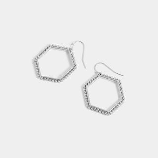 Textured Hexagon Earrings - Silver - Final Sale
