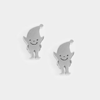 Metal Gnome Stud Earrings - Silver - Final Sale