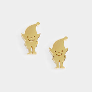 Metal Gnome Stud Earrings - Gold - Final Sale