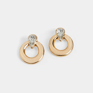 Teardrop Stone Ring Stud Earrings - Clear/Gold
