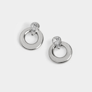 Teardrop Stone Ring Stud Earrings - Clear/Silver