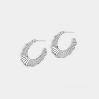 Ribbed Scallop Post Hoop Earrings - Silver