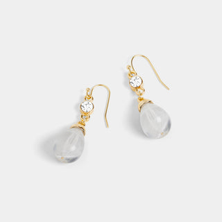 Stone Teardrop Bead Dangle Earrings - Clear