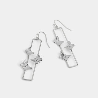 Open Frame Butterflies Dangle Earrings - Silver - Silver