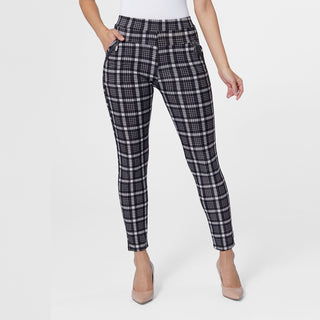 Jasmine Zip Pocket Leggings - Black/Cream Plaid