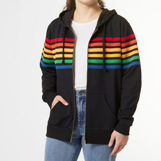 Amora Multi Stripe Zip-Up Sweatshirt - Black