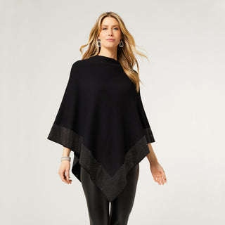 Tova Rhinestone Trim Poncho - Black