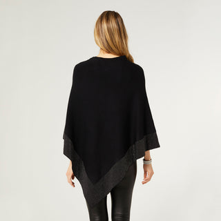Tova Rhinestone Trim Poncho - Black