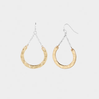 Mixed Metal Disc Dangle With Chain Earrings - Mixed
