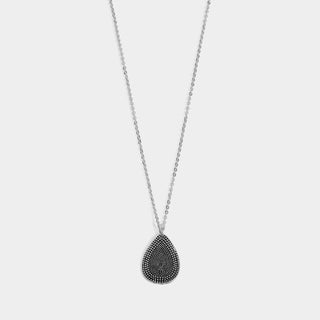 Silver Studded Open Teardrop Necklace - Silver