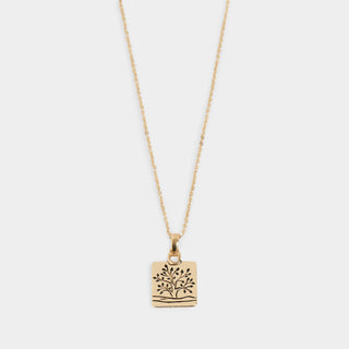 Silver Square Tree of Life Necklace - Gold