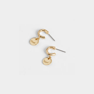 Small Hoop w/ Circle Dangle Earrings - Gold