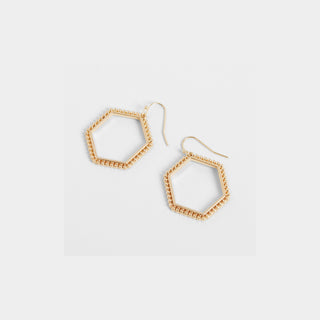 Textured Hexagon Earrings - Gold