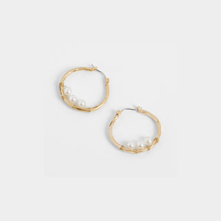 Gold Wavy Hoop w/ Pearls Earrings - Gold