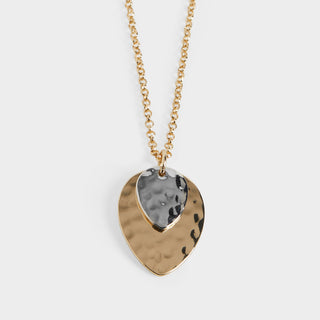 Mixed Metal Pointed Oval Drop Necklace - Mixed