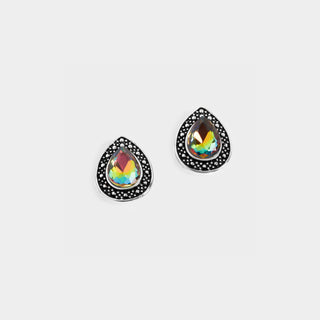 Teardrop Stud Earrings w/ AB Stone - Silver