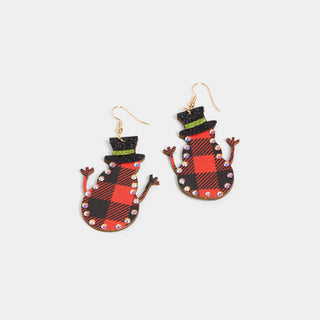 Vegan Leather Snowman Earrings - Red/Black