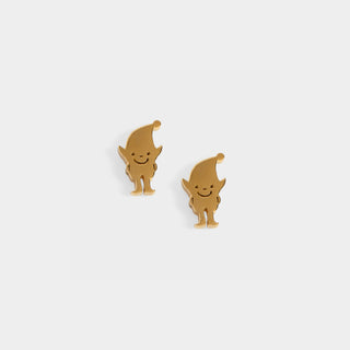 Metal Gnome Stud Earrings - Gold