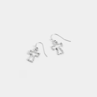 Silver Hollow Cross Earrings - Silver