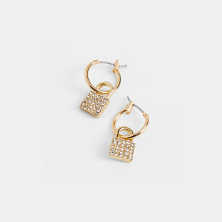 Gold Hoop Stone Lock Earrings - Gold