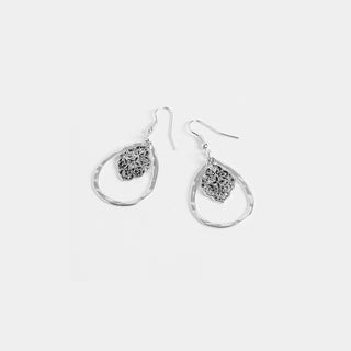 Flower Teardrop Earrings - Silver