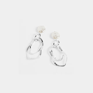 Silver Pearl Waves Earrings - Silver