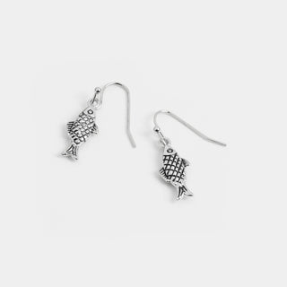 Silver Fish on a Hook Earrings - Silver