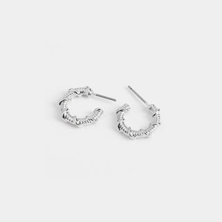 Silver Rope Hoop Stud Earrings - Silver