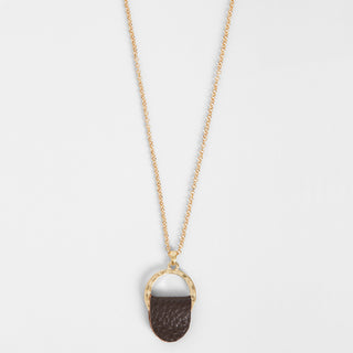 Leather Knot Hammered Disc Necklace - Gold