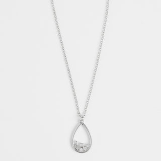 Scattered Stone Teardrop Necklace - Silver