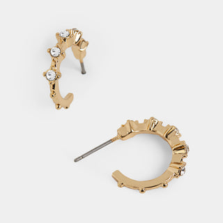 Jeweled Hoop Stud Earrings - Clear/Gold